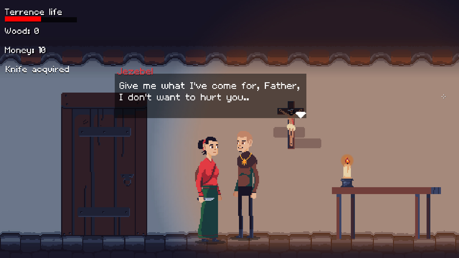 Screenshot of Jezebel and the Flame, a narrative adventure with time management elements
